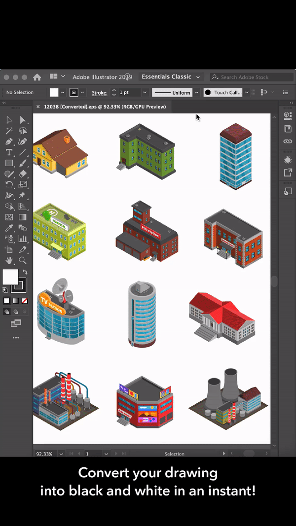 Quick Black White Illustrator Actions for Architecture Diagrams