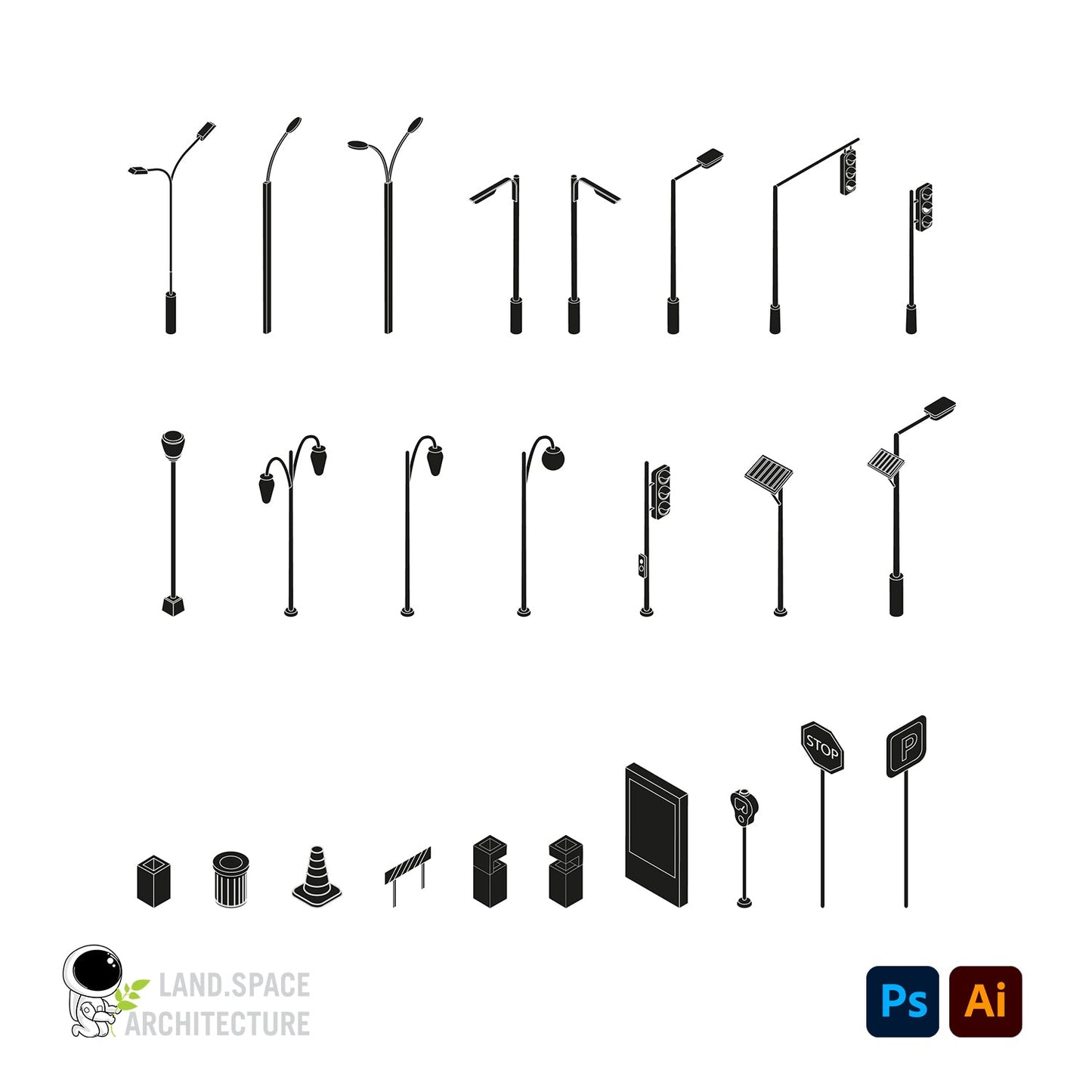 Isometric Urban Furniture Kit (.ai and .psd) - Landscape Architecture
