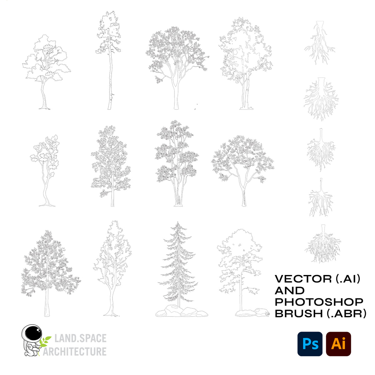 Tree Nodes Vector Trees Elevation Vectors and Brushes – LandSpace Architecture