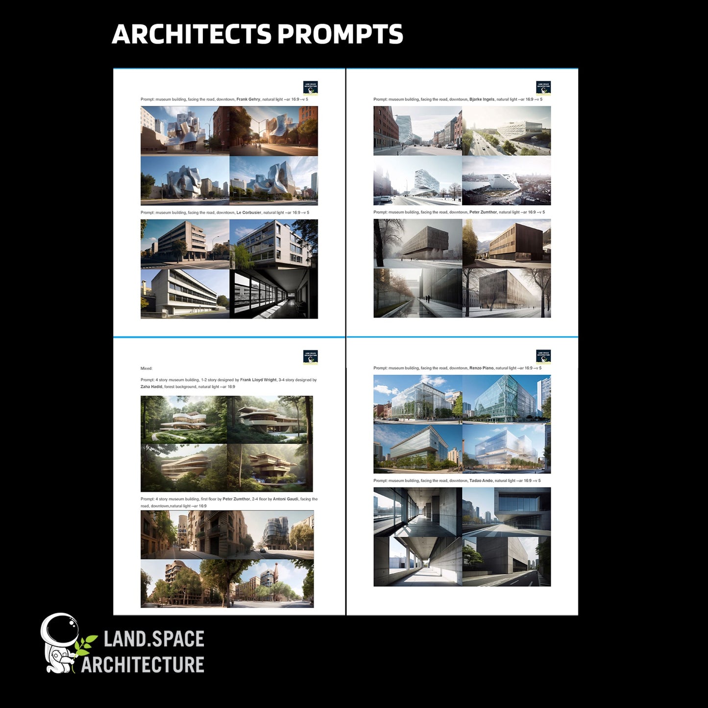 Architecture Midjourney V6 prompts guidebook (PDF and online google doc) - Landscape Architecture