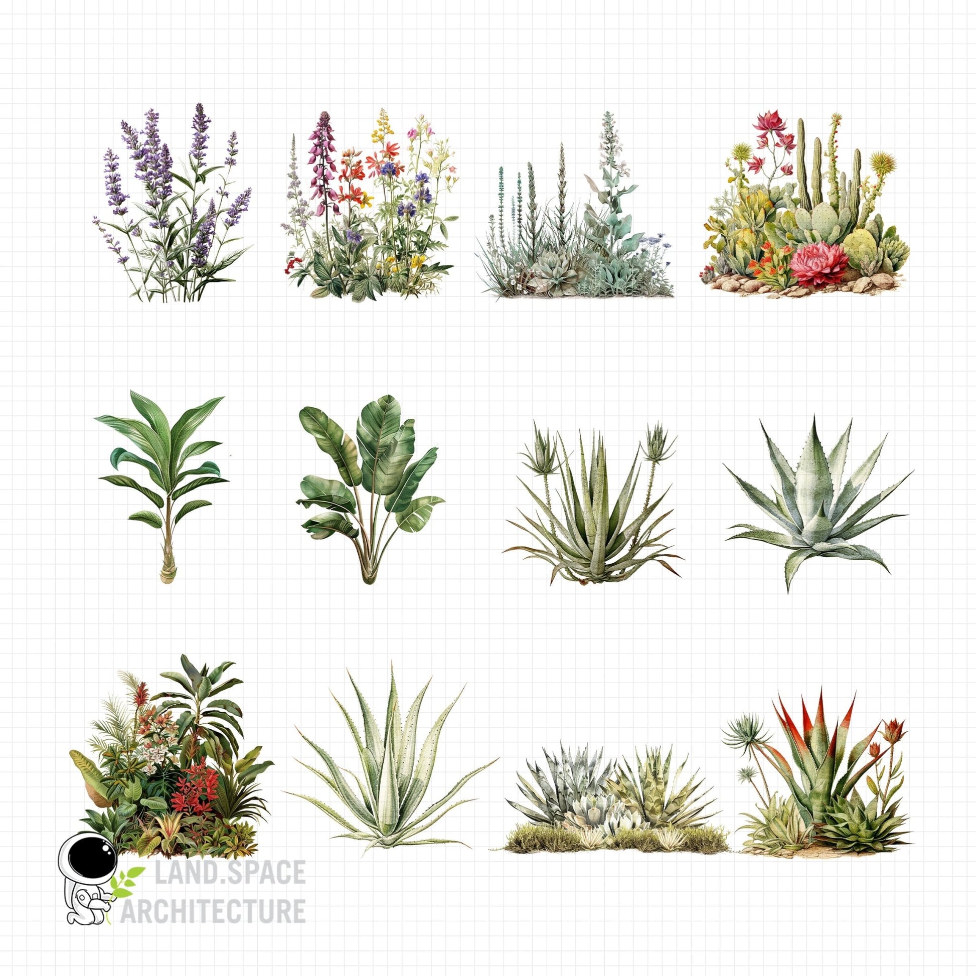 Cutout vintage landscape rendering bundle - Landscape Architecture