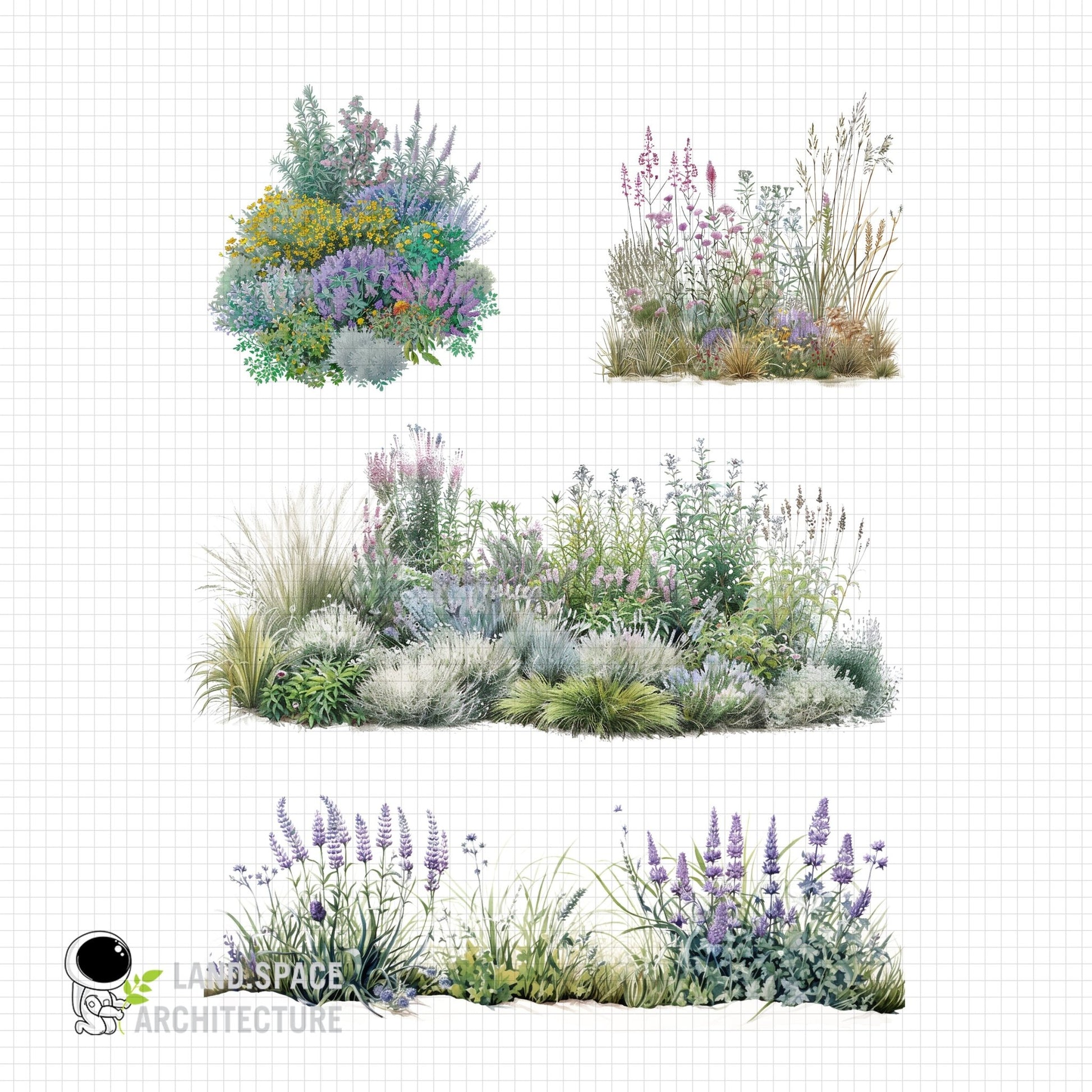 Cutout vintage landscape rendering bundle - Landscape Architecture