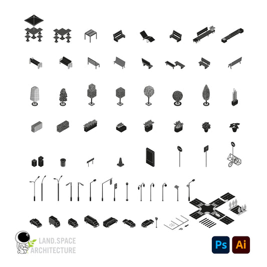 Isometric Urban Furniture Kit (.ai and .psd) - Landscape Architecture