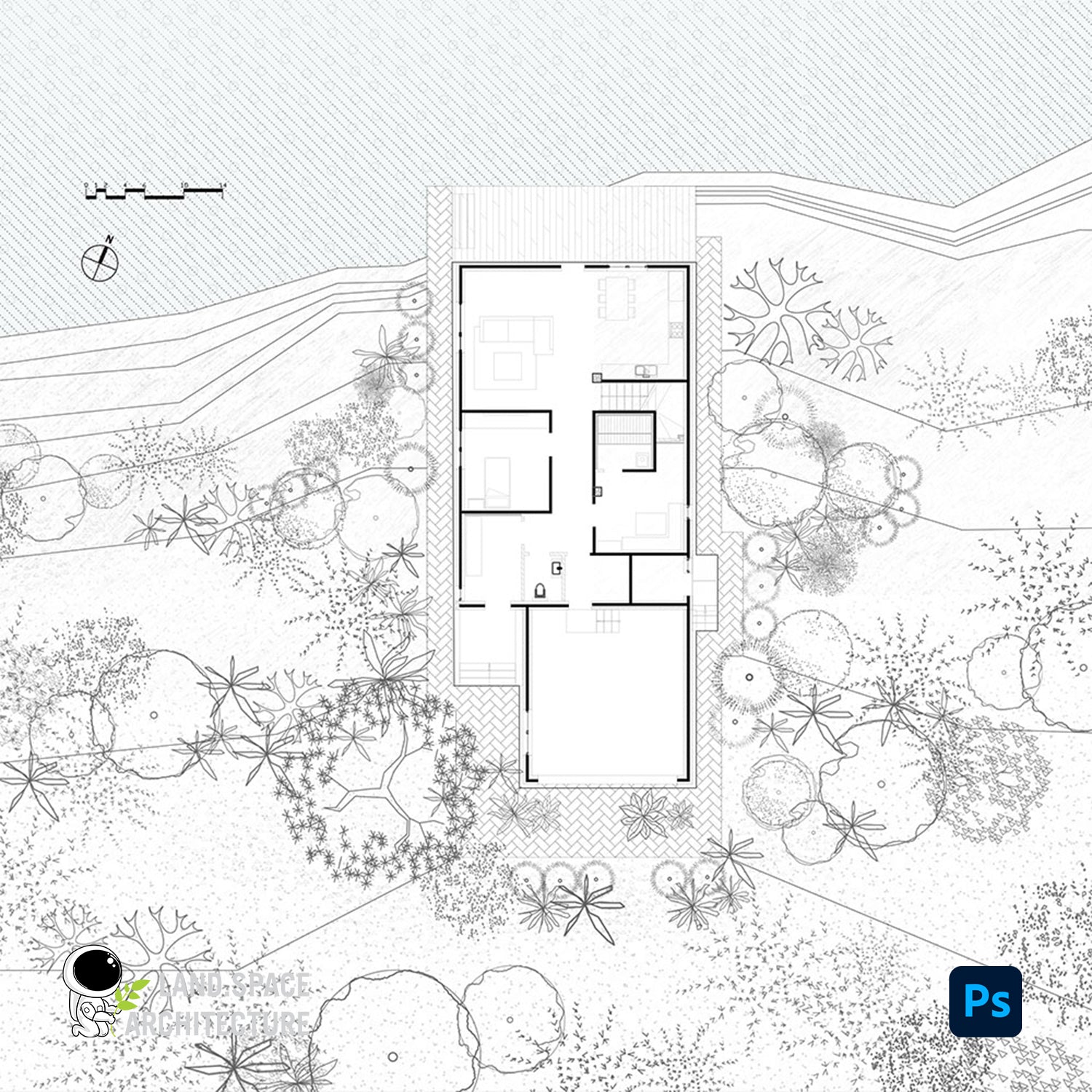 Minimalist top view tree and grass brushes - Landscape Architecture