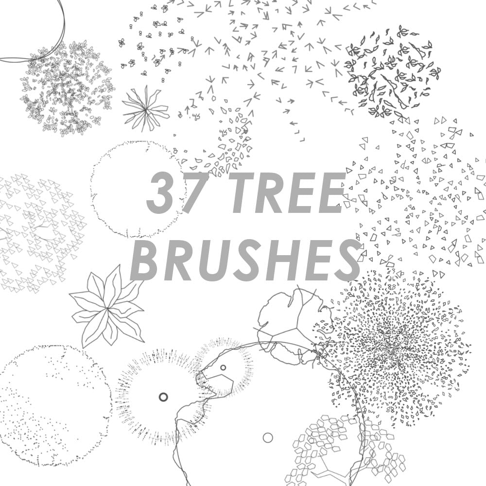 Minimalist top view tree and grass brushes - Landscape Architecture