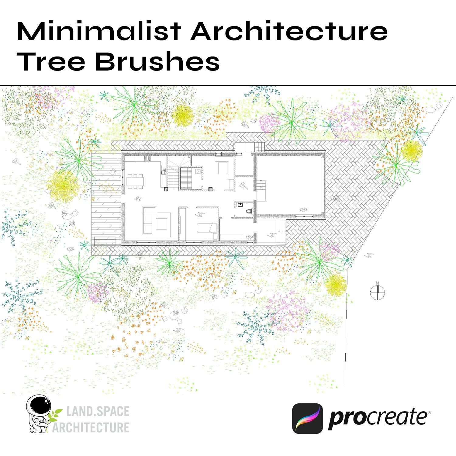 Minimalist top view tree brushes for Procreate iPad - Landscape Architecture