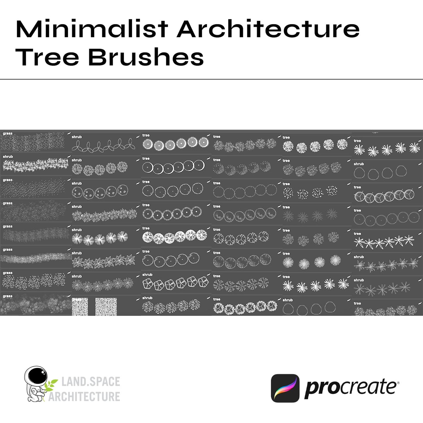 Minimalist top view tree brushes for Procreate iPad - Landscape Architecture