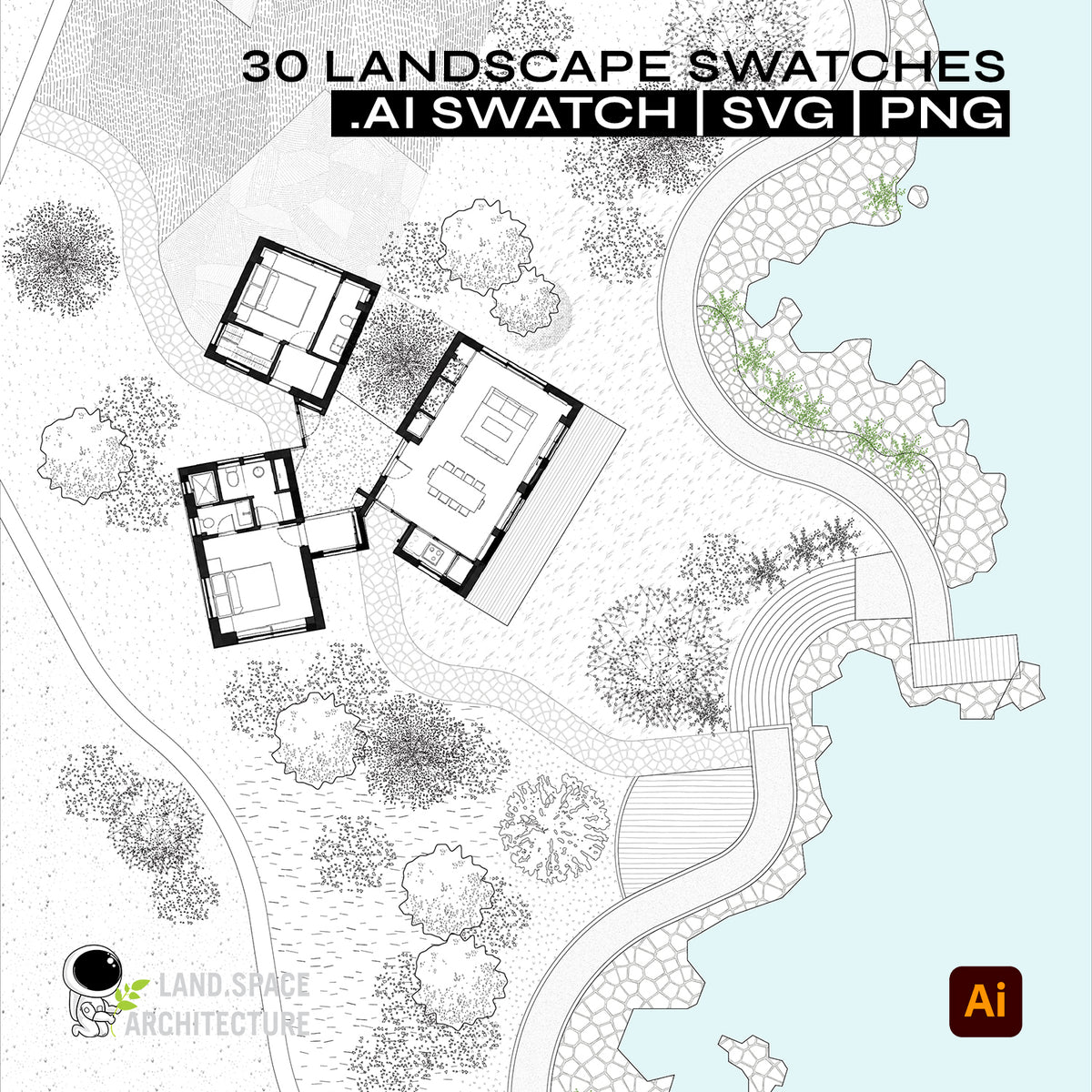 30 Landscape Plan Patterns | SVG, Illustrator Swatches & PNG