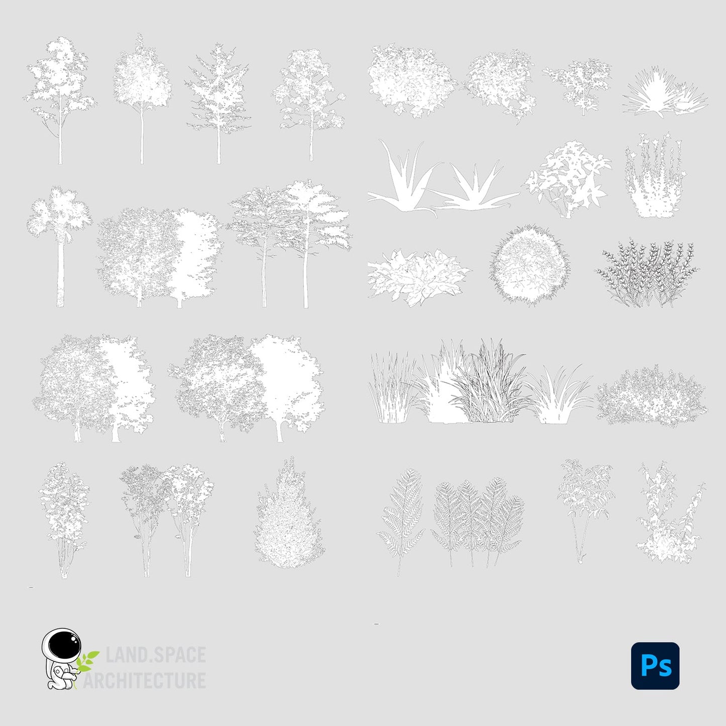 Photoshop Trees Silhouettes, Cut soils, Roots, Environments etc. Landscape Design Bundle - Landscape Architecture