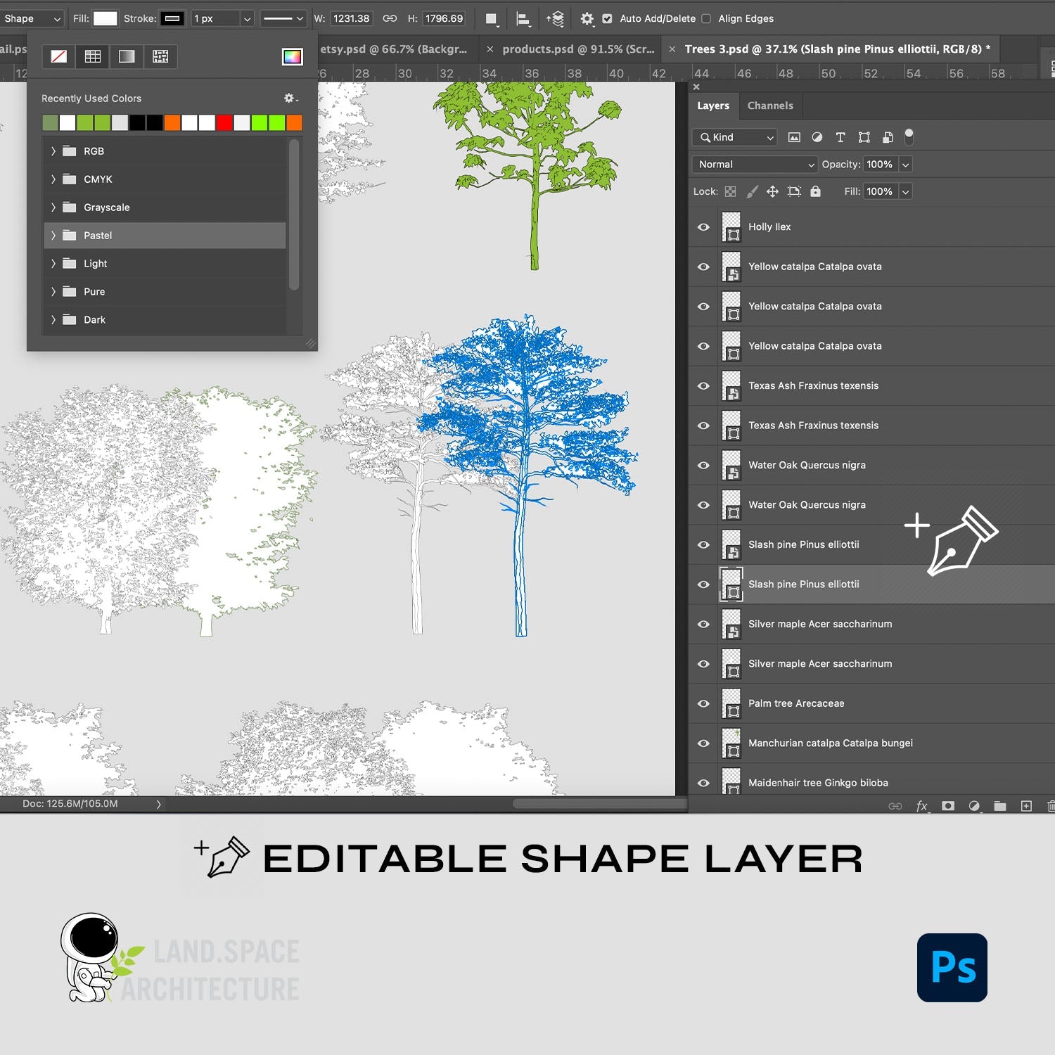 Photoshop Trees Silhouettes, Cut soils, Roots, Environments etc. Landscape Design Bundle - Landscape Architecture