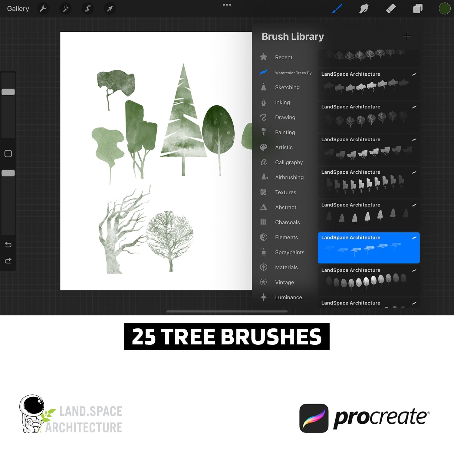 Procreate Watercolor Tree Elevation Brushes - Landscape Architecture