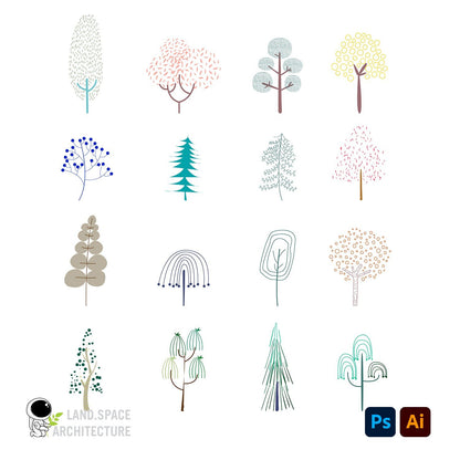 Vector pack of trees in hand drawn style - Landscape Architecture