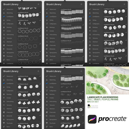 Watercolor Procreate Top View Tree Brushes for Landscape Plan on iPad - Landscape Architecture